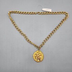 Emma James Sunburst Flower Necklace Liz Claiborne Gold Tone Curb Chain NWT